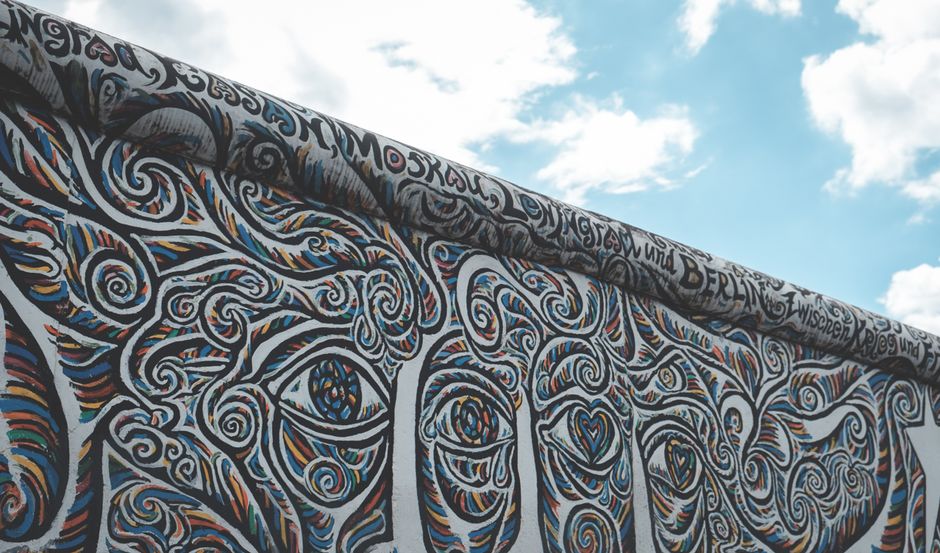 Murals on a preserved section of the Berlin Wall at the East Side Gallery