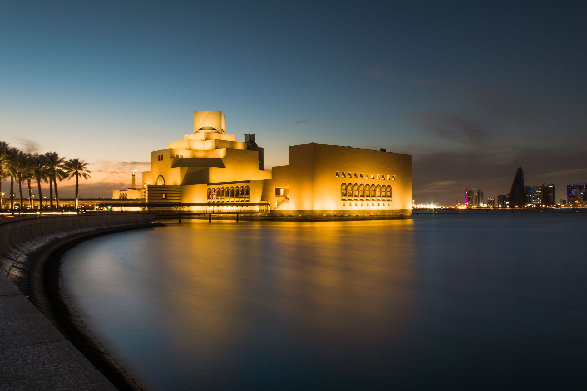 The Museum of Islamic Art beside the water in Doha, Qatar